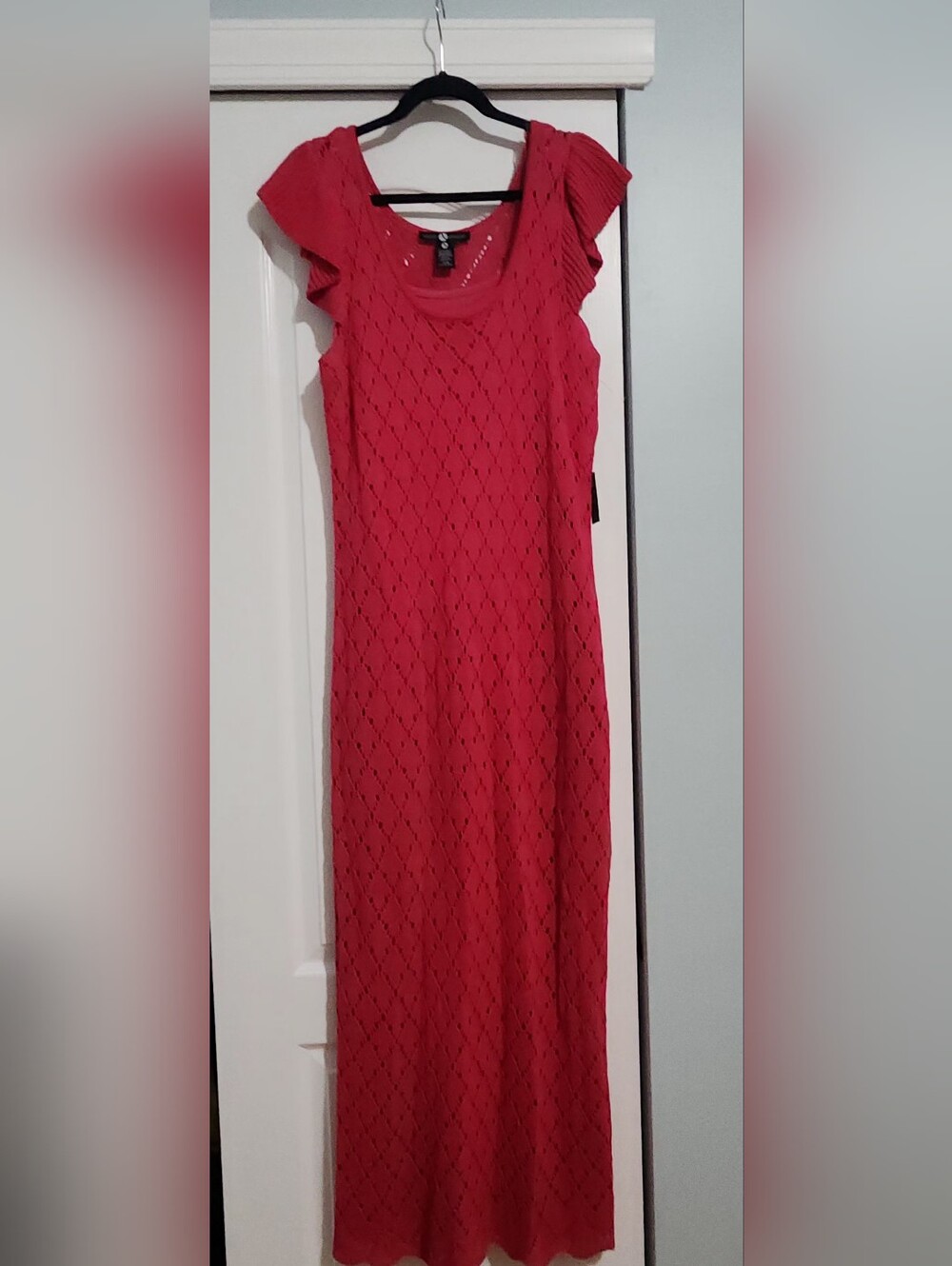 Ashley Stewart Fuchsia  Knit Maxi Dress with Flutter Cap Sleeves